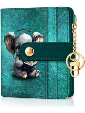 Women's Elephant PU Leather Small Wallet RFID Slim Bifold Coin Card Holder